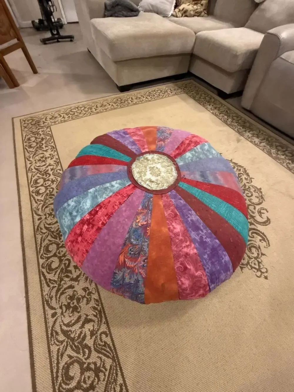 Colorful Patchwork Round Floor Pillow Pouf Ottoman
